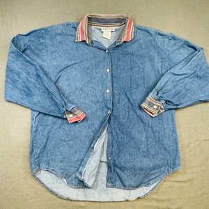 Vintage Niki-Lee California Denim Shirt Striped Collar‎ Made in USA Men's XL